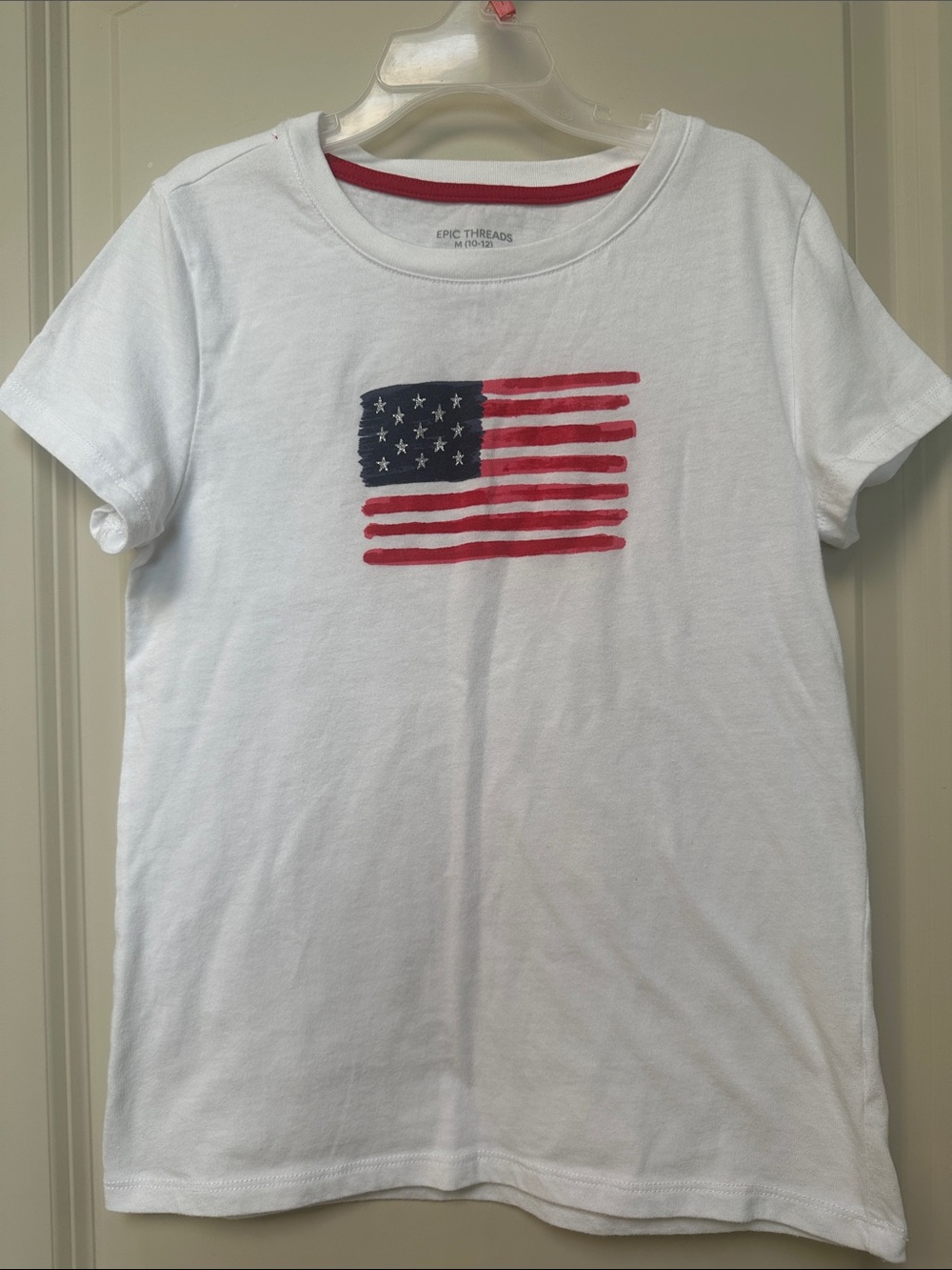 Epic Threads White Tee with Patriotic Flag Print - Girls M (10-12)